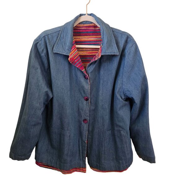 Parsley & Sage Unique Reversible Colorful/ Chambray Button Closure Jacket Size L - Picture 2 of 7